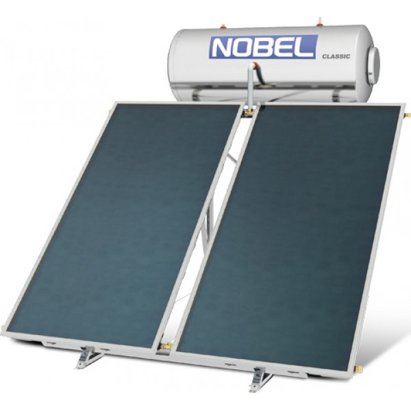 Ηλιακός θερμοσίφωνας NOBEL Classic 200lt/4τμ - Inox - Επιλεκτικός - Τριπλής Ενέργειας - Βάση Ταράτσας